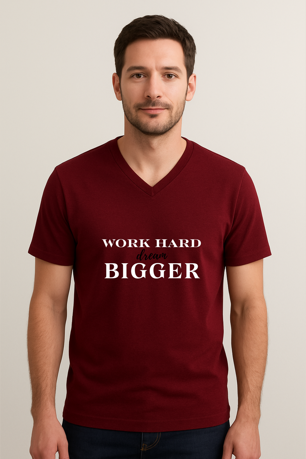 Printed V Neck T-Shirt Red