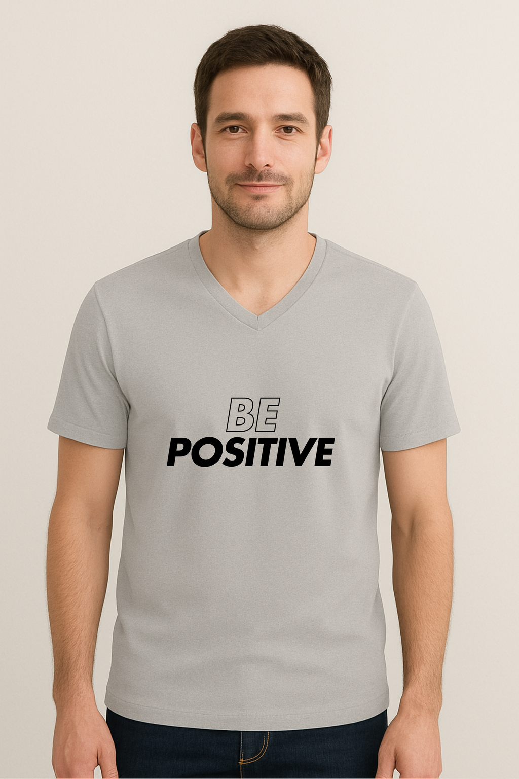 Printed V Neck T-Shirt Grey