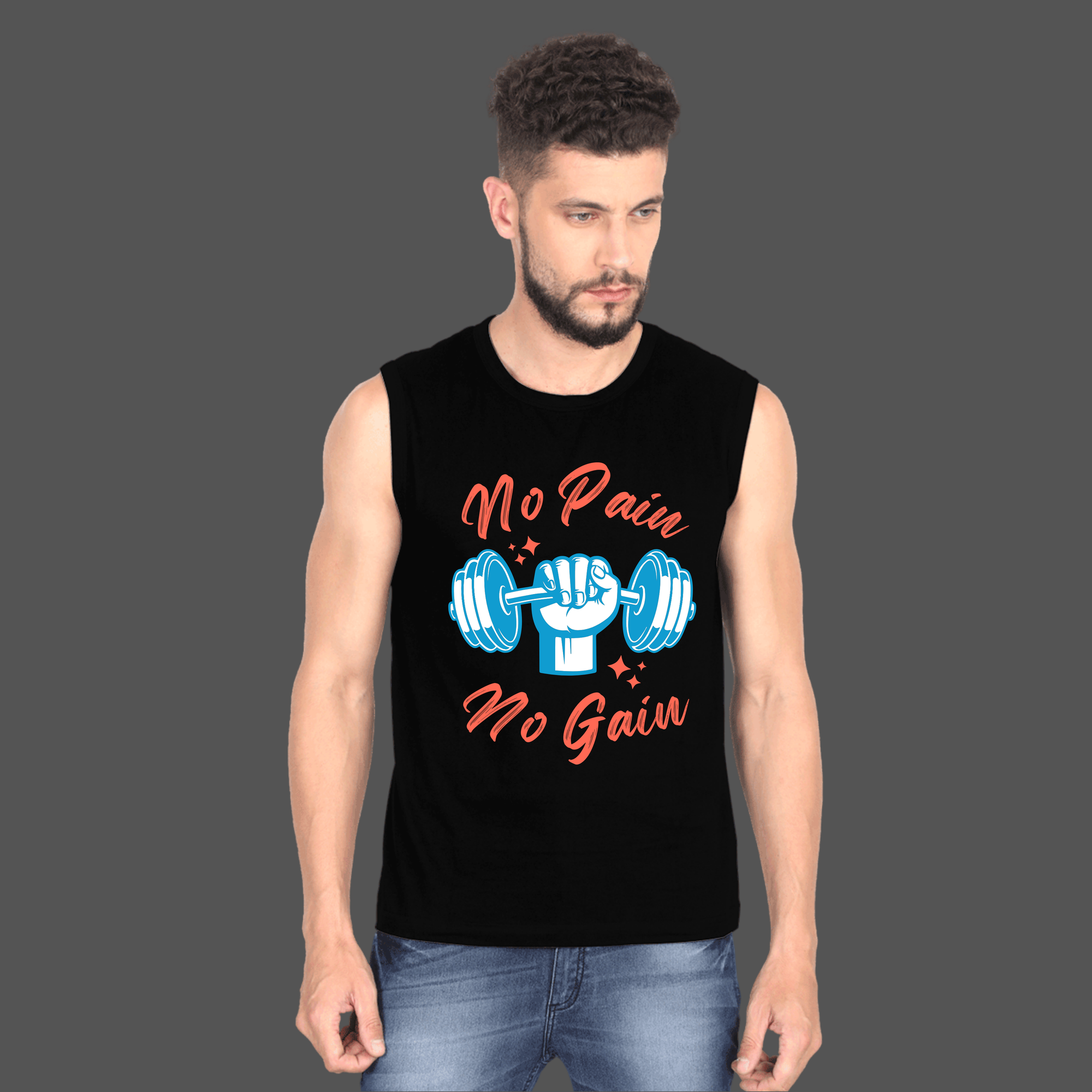 Printed Men's Sleeveless T-Shirt Black