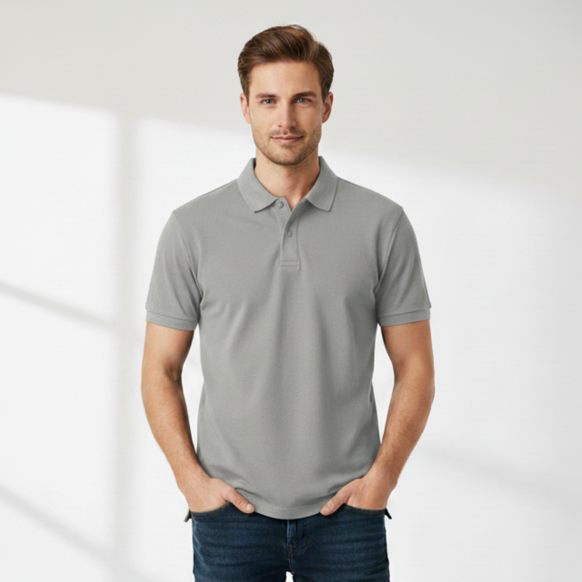 Grey Melange Polo T-shirt