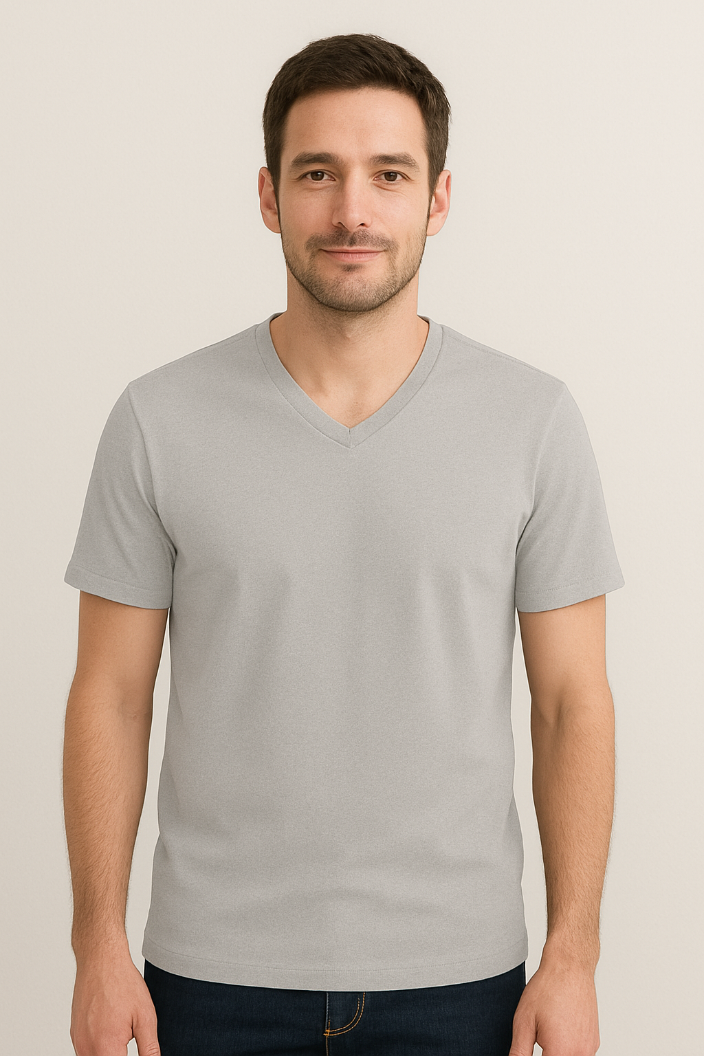 Grey Melange V Neck T-Shirt