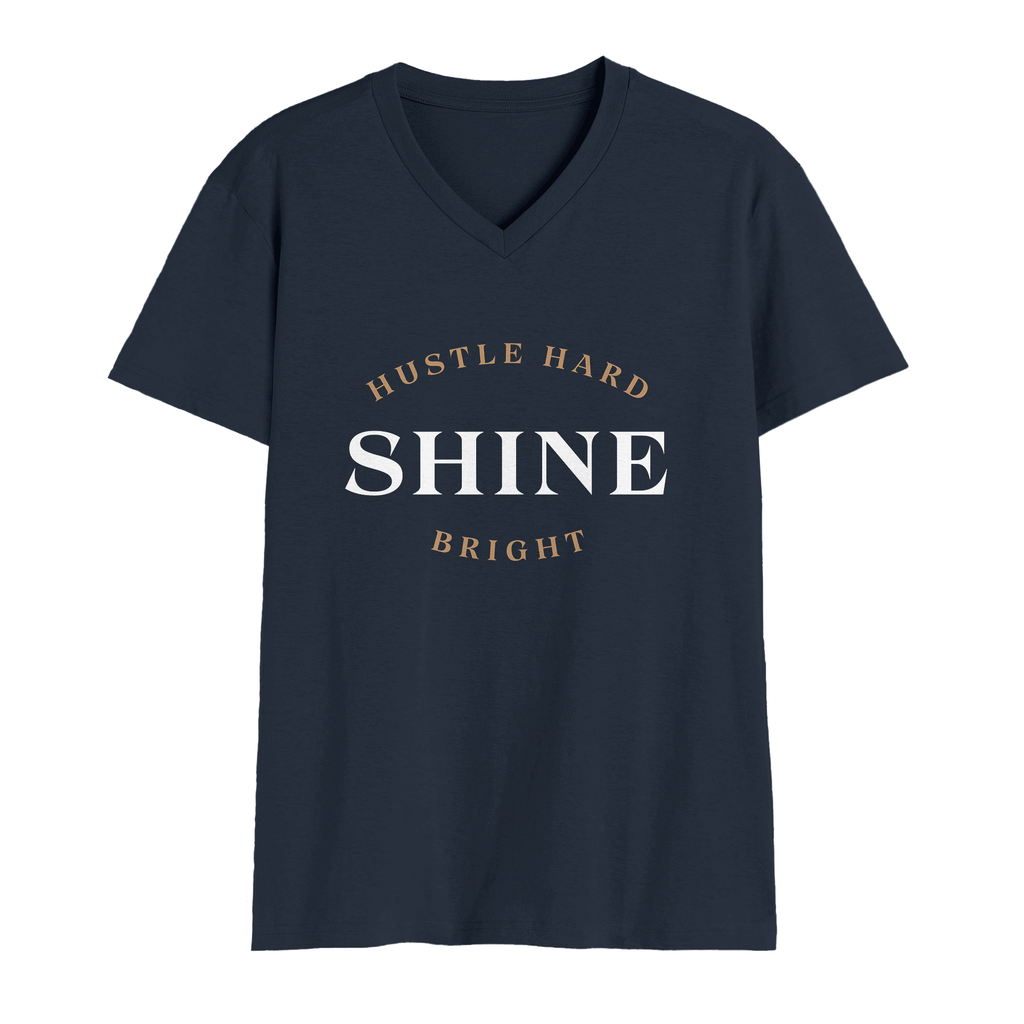 Printed V Neck T-Shirt Navy